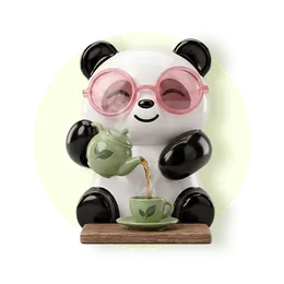 Pandi the panda pouring a cup of green tea